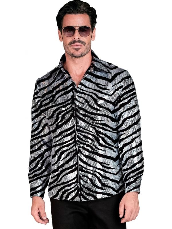 Pailletten party blouse zebraprint mannen