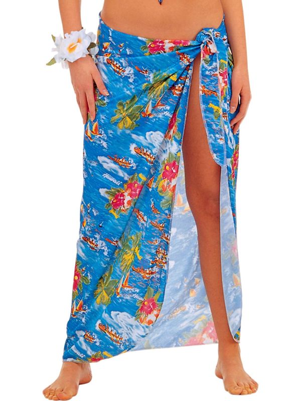 Pareo rok hawaii blauw met bloemen