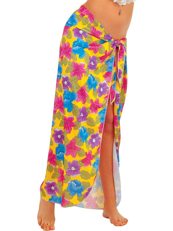 Pareo rok hawaii geel met bloemen