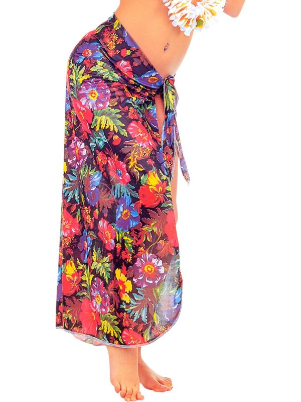 Pareo rok hawaii zwart met bloemen