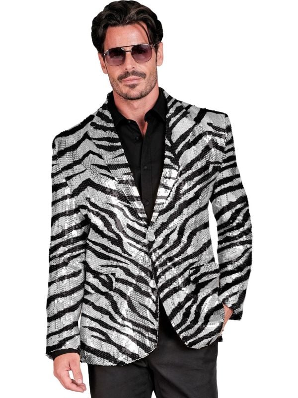 Party colbert zebraprint pailletten mannen