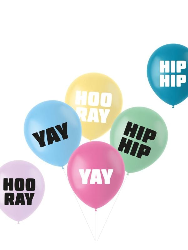 Pastel hip hip hooray ballonnen 6 stuks