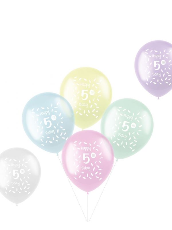 Pastel meerkleurige ballonnen 5 jaar