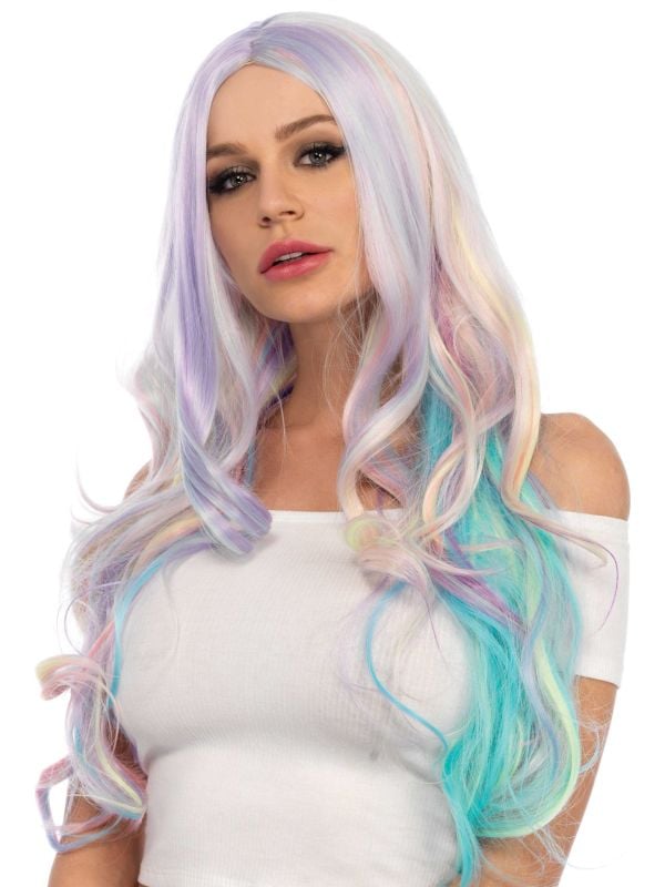 Pastel regenboog kleuren pruik main product photo