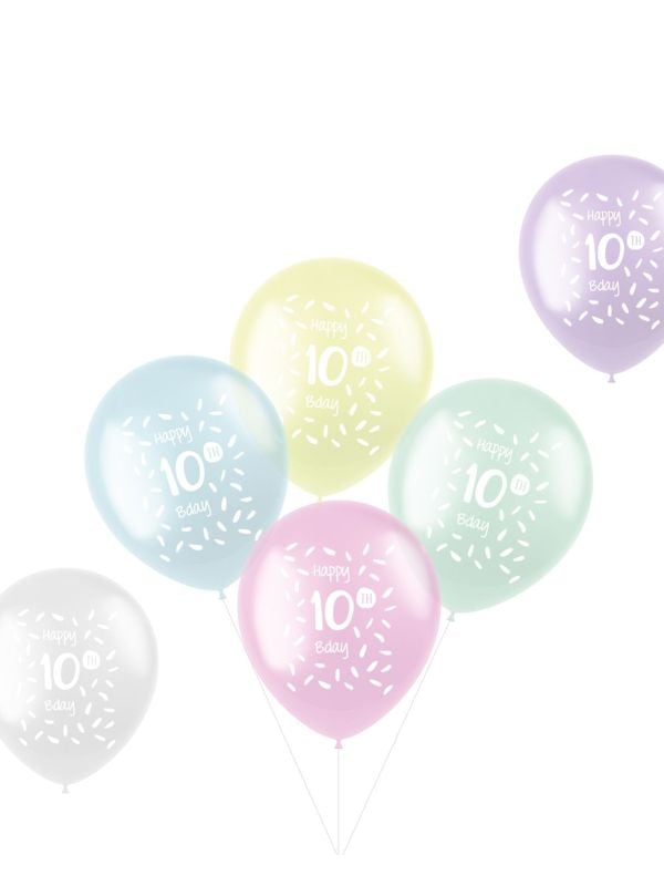 Pastel verjaardag ballonnen 10 jaar 6 stuks