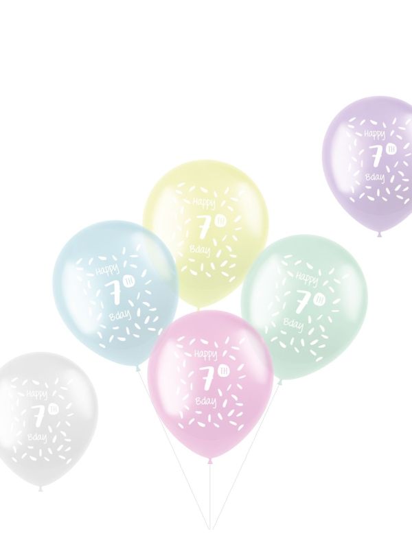 Pastel verjaardag ballonnen 7 jaar 6 stuks