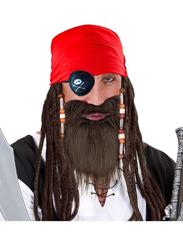 Piraat bandana, ooglapje en baard