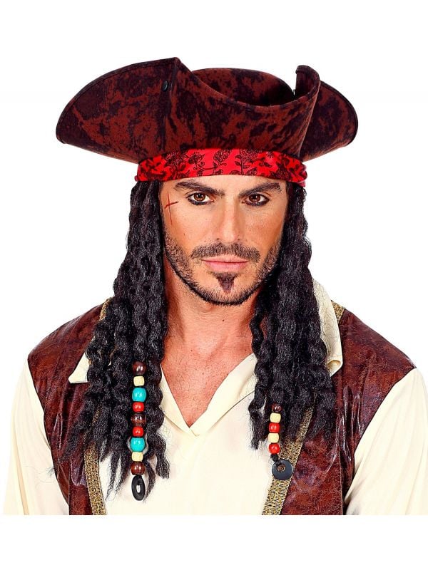 Piraat hoed met bandana en dreadlocks