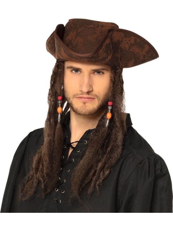 Piratenhoed bruin met dreadlocks