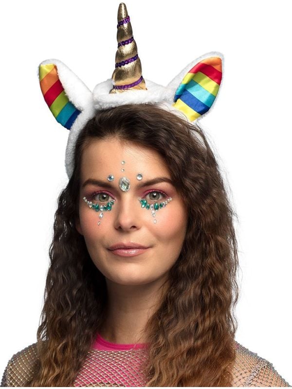 Pluche eenhoorn tiara regenboog