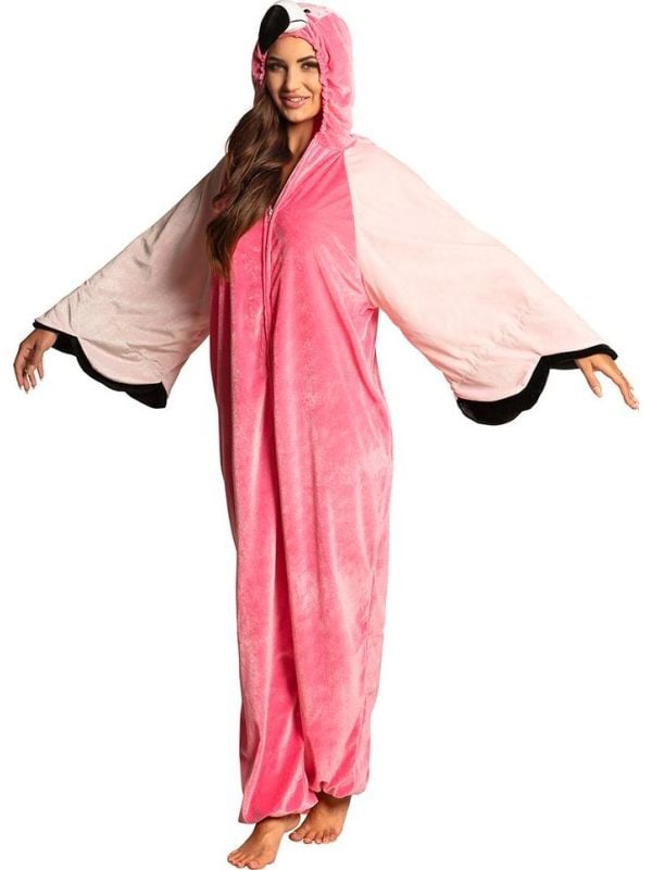 Pluche flamingo onesie dames