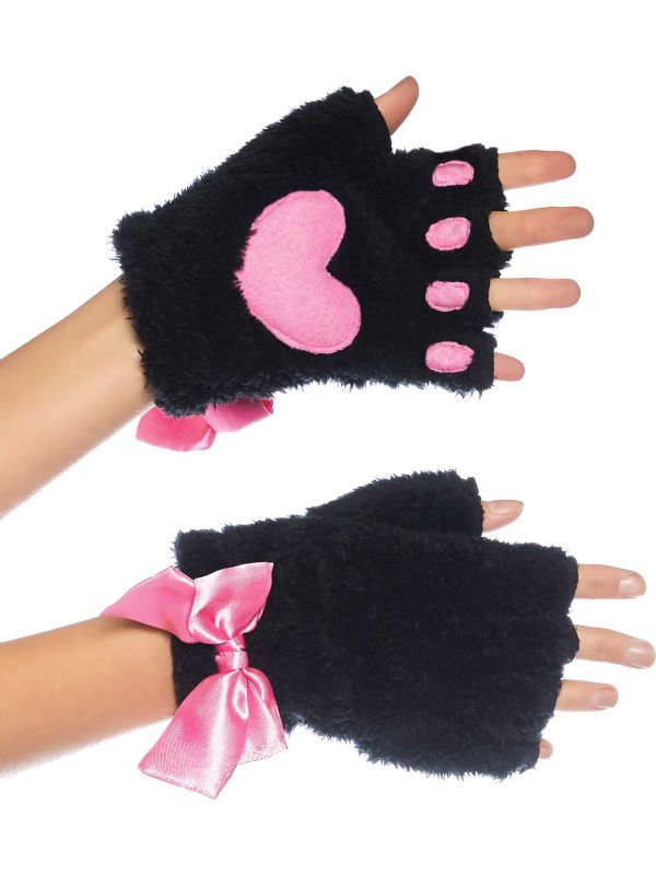 Pluche vingerloze zwarte handschoen main product photo