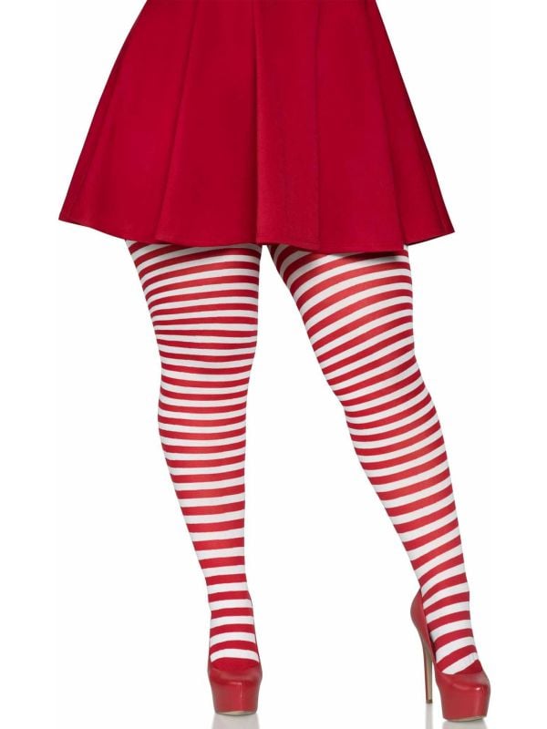 Plus size rood wit gestreepte panty