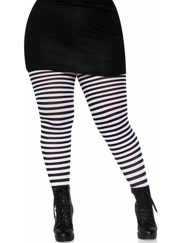 Plus size zwart wit gestreepte panty main product photo