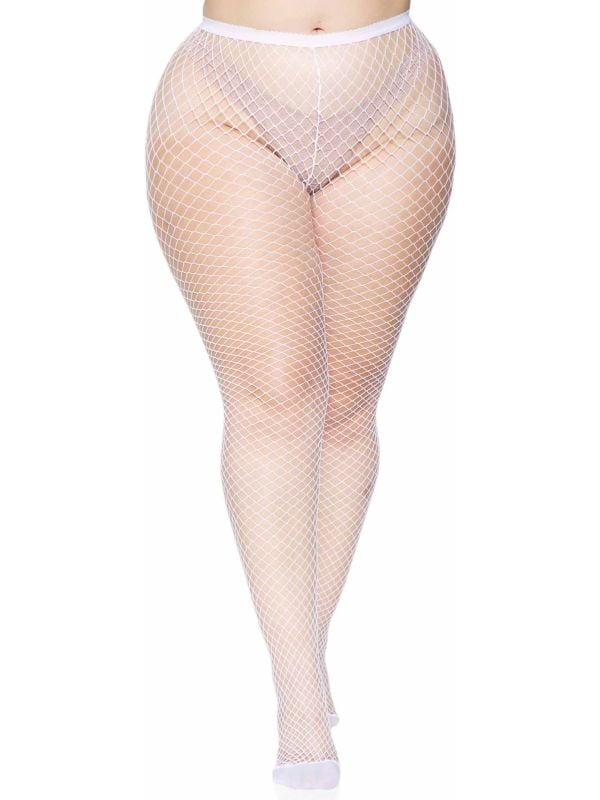 Plussize elastaan visnet panty wit