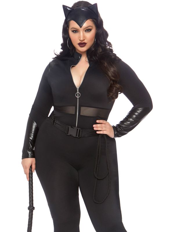 Plussize zwarte catsuit