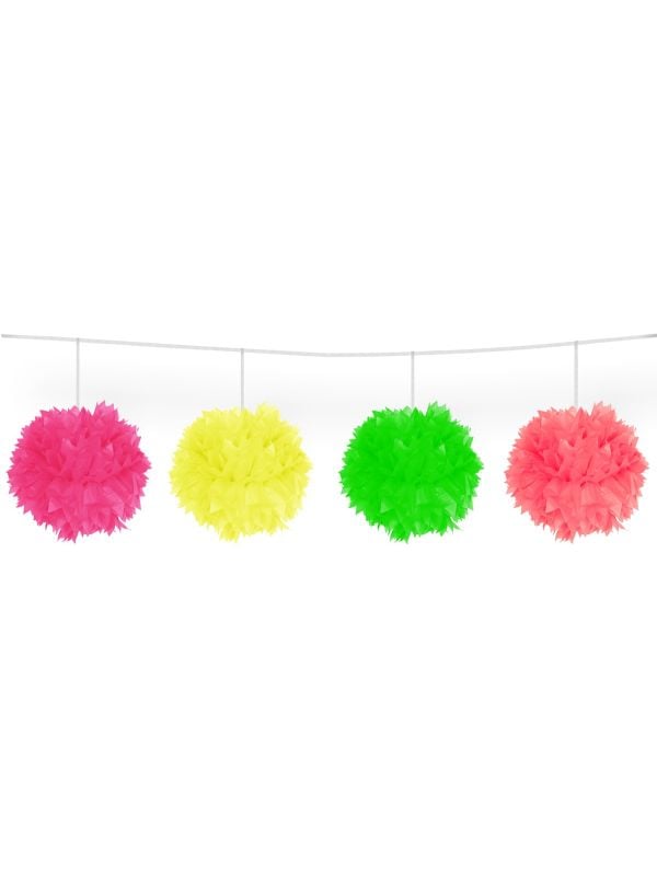 Pompom slinger meerkleurig neon 3 meter