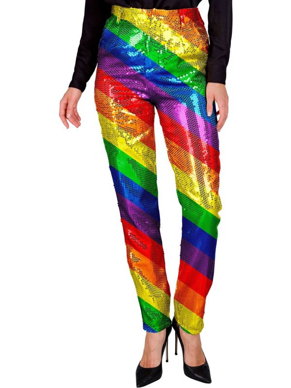 Pride pailletten broek regenboog vrouwen