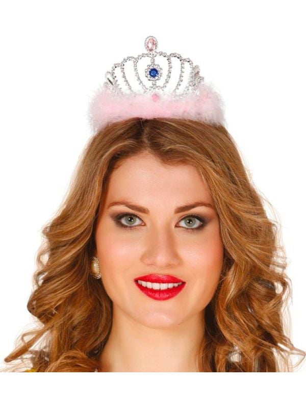 Prinsessen tiara met roze veertjes