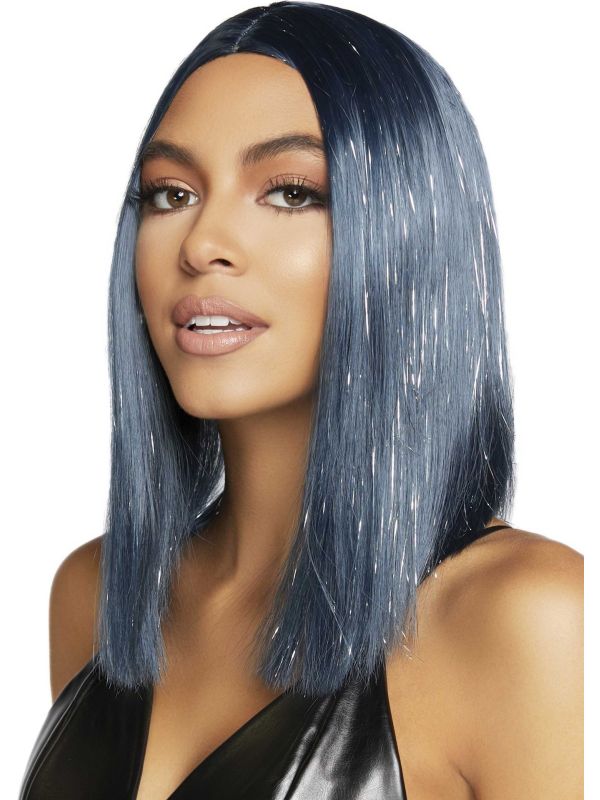 Pruik donkerblauwe lange bob main product photo