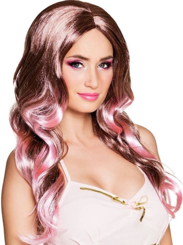 Pruik met roze highlights dames