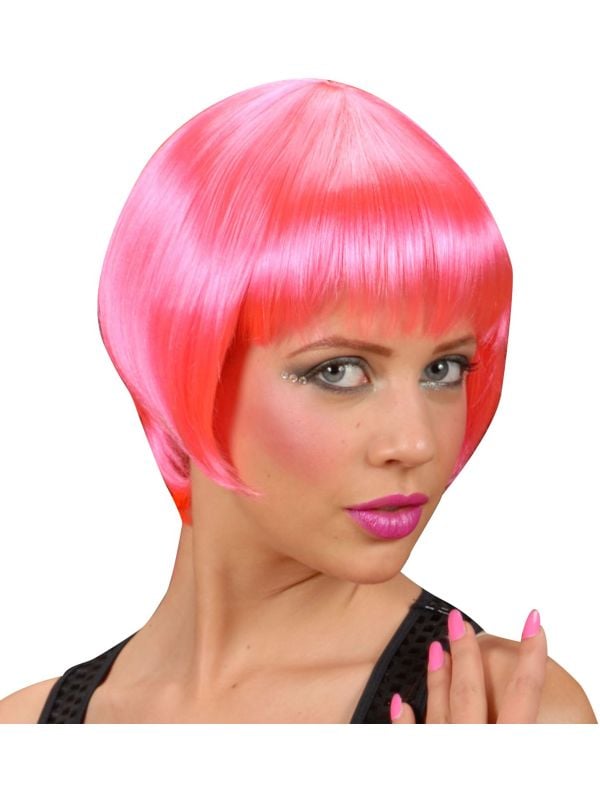 Pruik neon roze