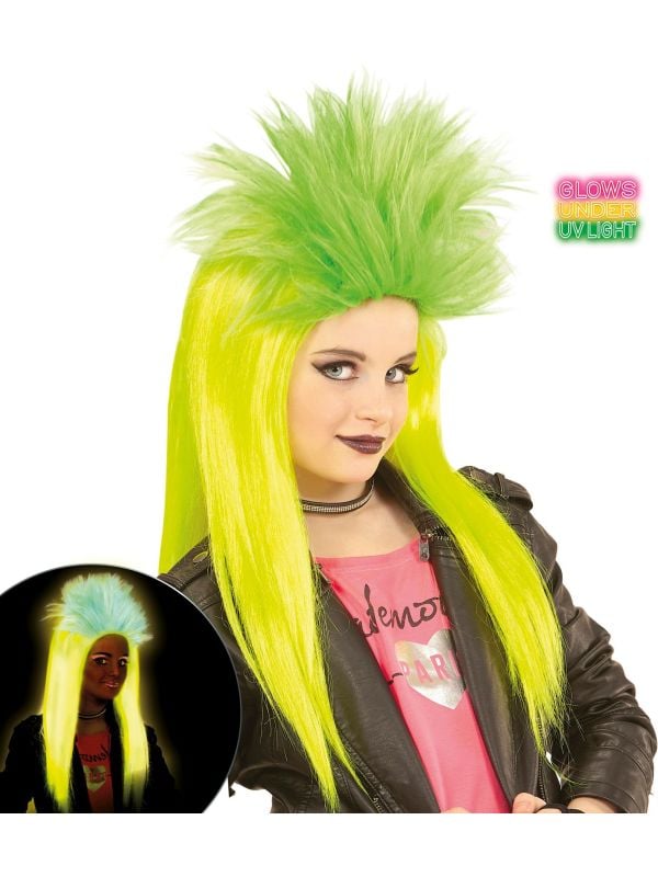 Punk pruik neon geel-groen