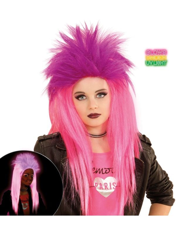 Punk pruik neon roze-paars