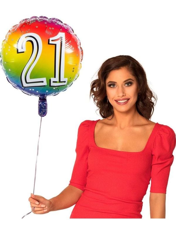 Rainbow folieballon 21 jaar