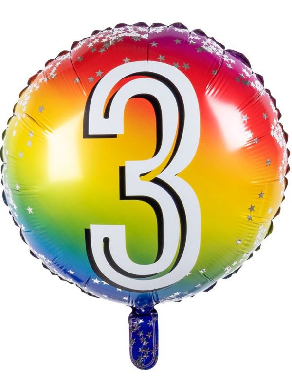 Rainbow folieballon 3 jaar