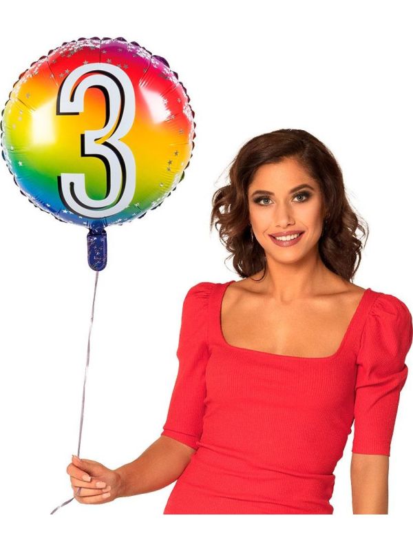 Rainbow folieballon 3 jaar