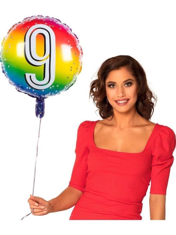 Rainbow folieballon 9 jaar