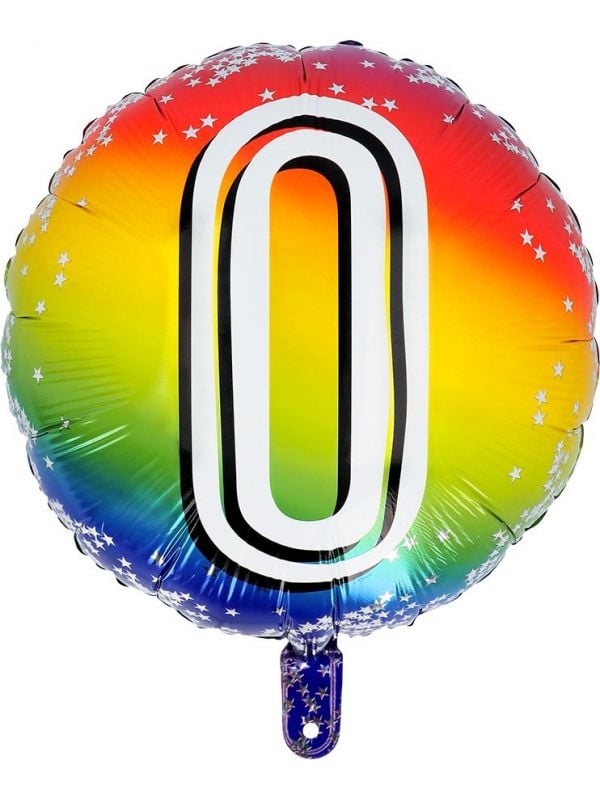 Rainbow folieballon cijfer 0
