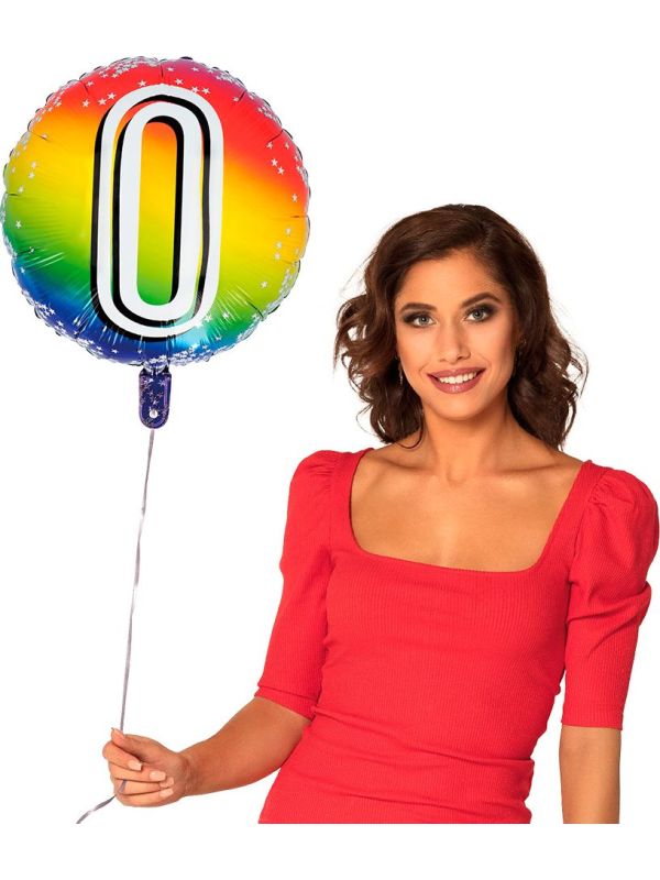 Rainbow folieballon cijfer 0