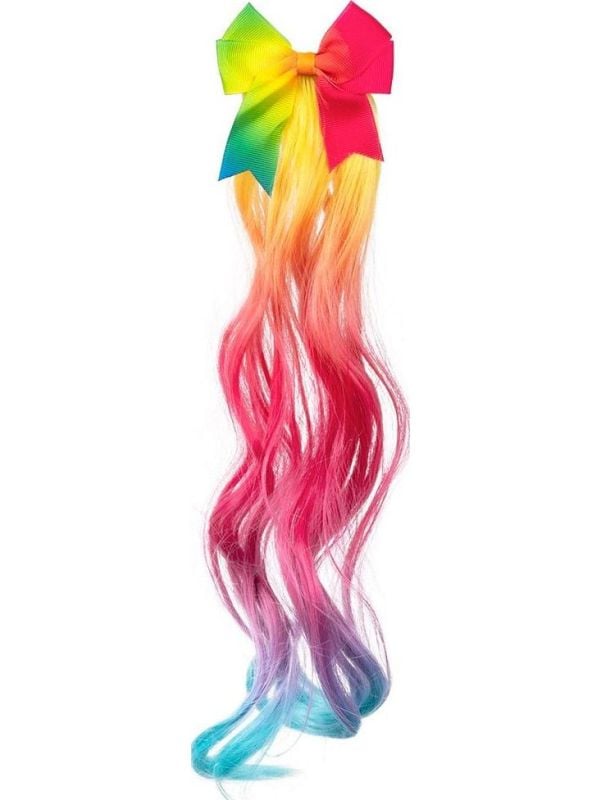 Rainbow haarextensie met strik