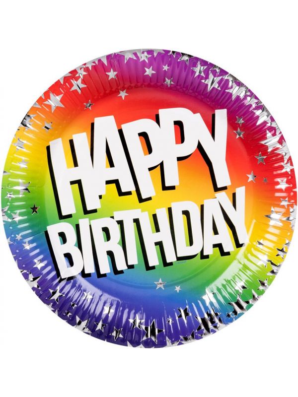 Rainbow happy Birthday papieren bordjes 10 stuks