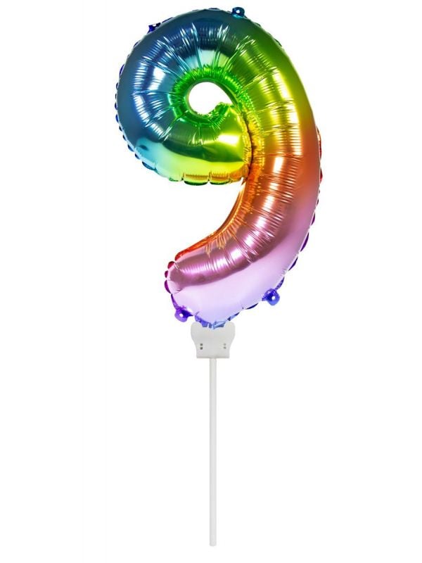 Regenboog cijfer 9 folieballon