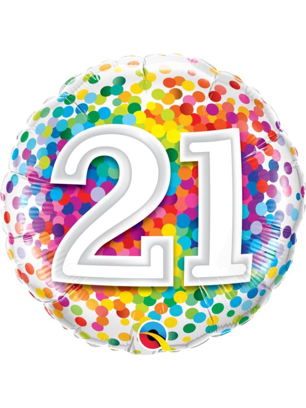 Regenboog confetti 21 jaar folieballon