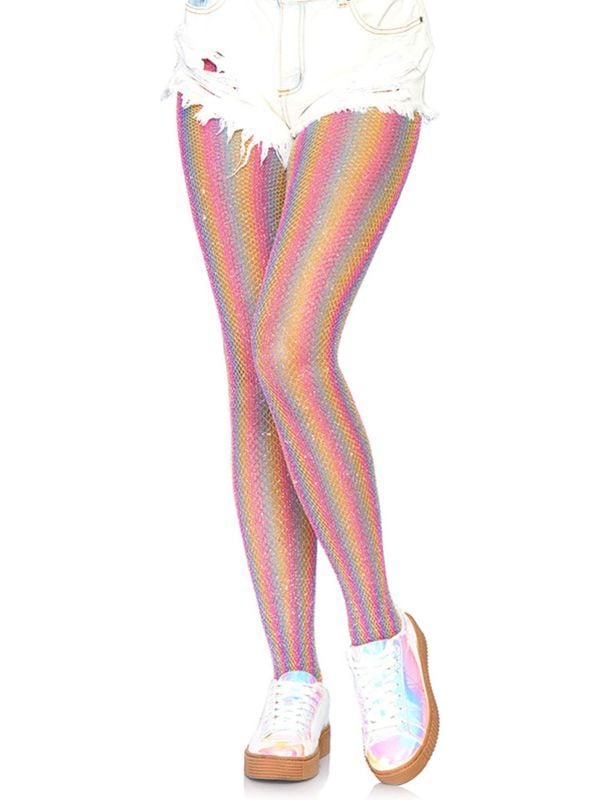 Regenboog gestreepte visnetpanty main product photo