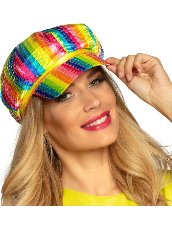 Regenboog pet pailletten