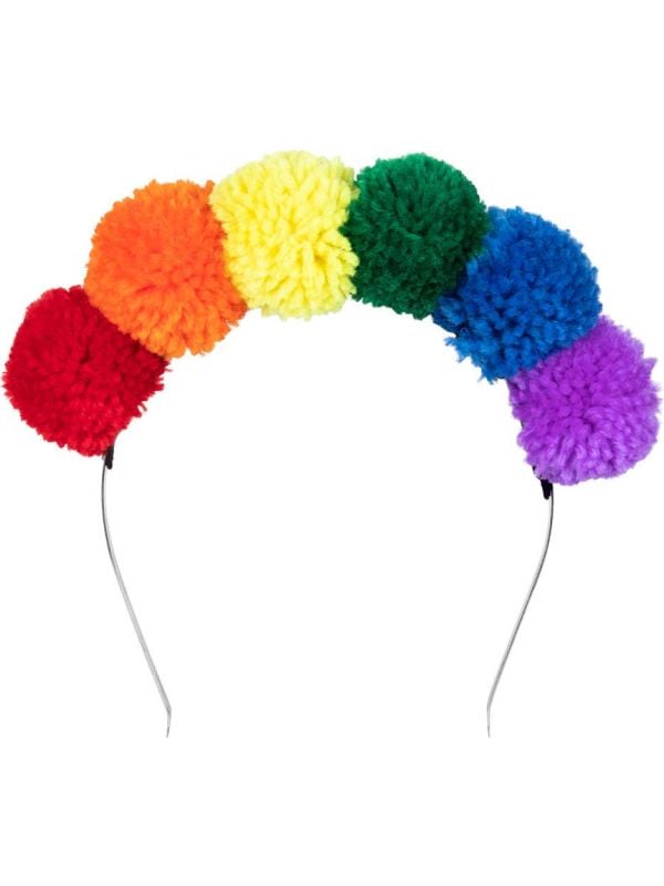 Regenboog pompoms haarband