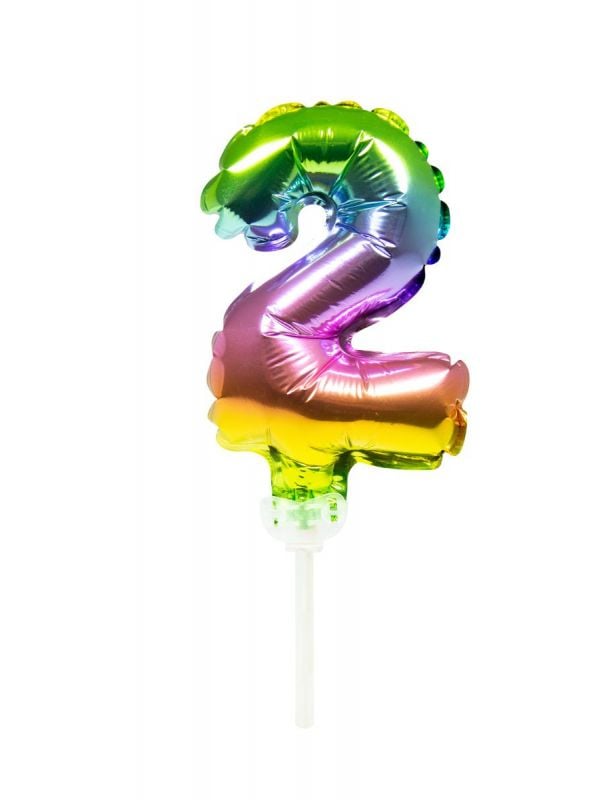 Regenboog taart topper cijfer 2 folieballon