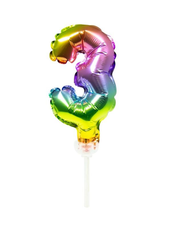 Regenboog taart topper cijfer 3 folieballon main product photo