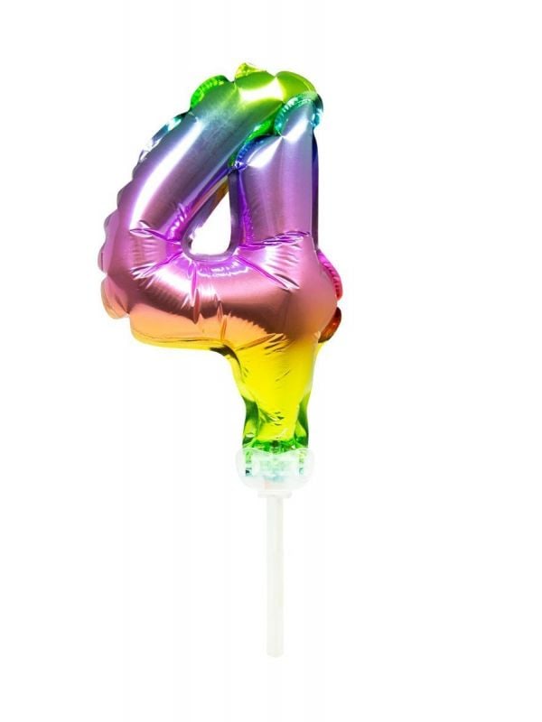 Regenboog taart topper cijfer 4 folieballon