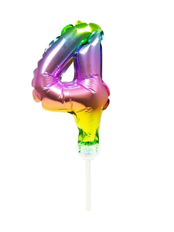 Regenboog taart topper cijfer 4 folieballon main product photo