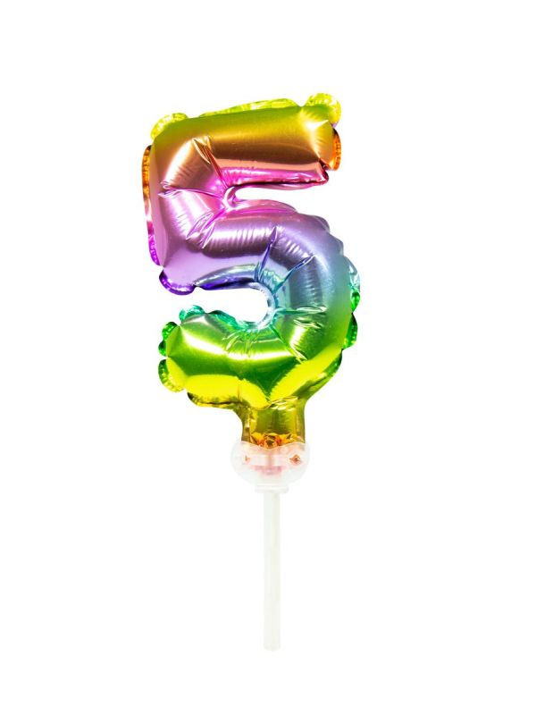 Regenboog taart topper cijfer 5 folieballon