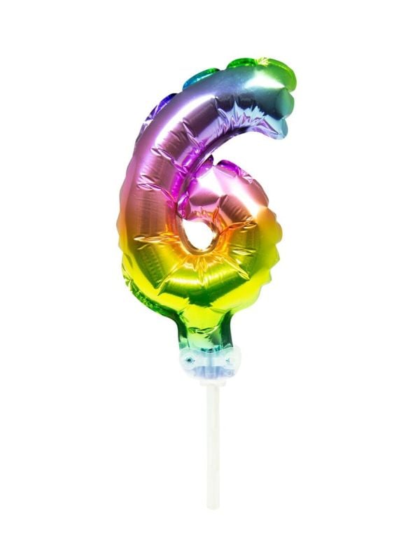 Regenboog taart topper cijfer 6 folieballon