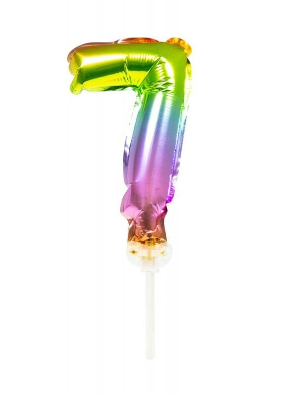 Regenboog taart topper cijfer 7 folieballon