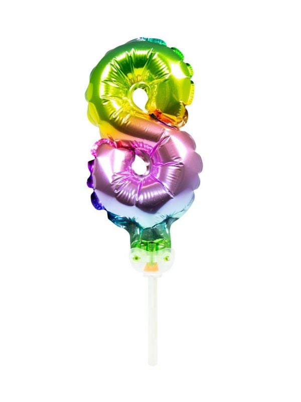 Regenboog taart topper cijfer 8 folieballon
