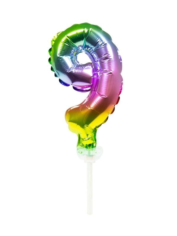 Regenboog taart topper cijfer 9 folieballon